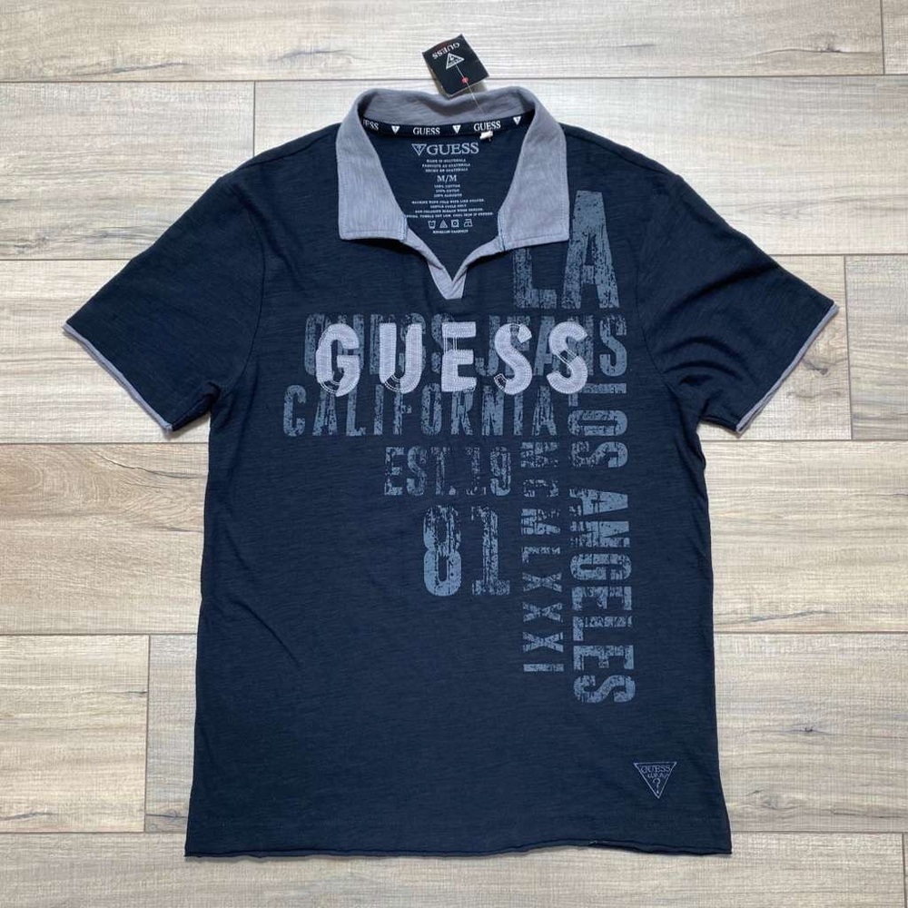 Guess Men's Short Sleeve Shadow Johnny Polo‎ Shirt Size Medium Black And Gray